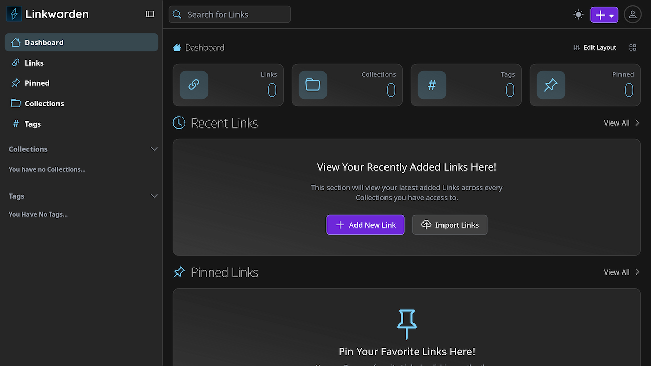 Linkwarden dashboard.