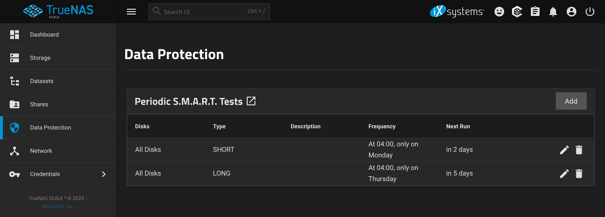 Screenshot of Data Protection SMART Tests.