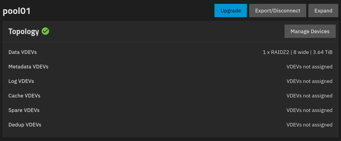 Screenshot of created Pool, pool01.