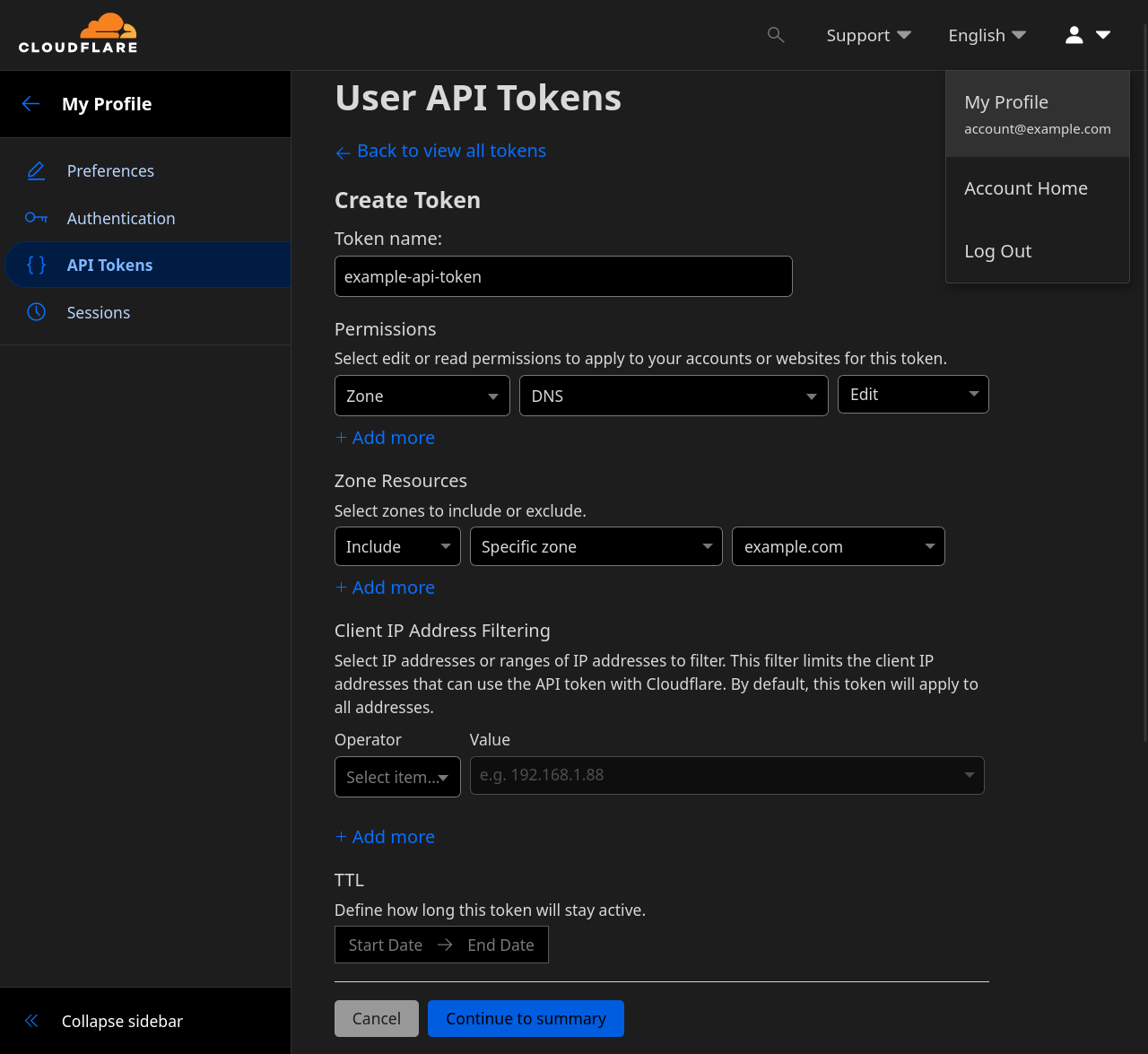 Cloudflare API token creation tool.